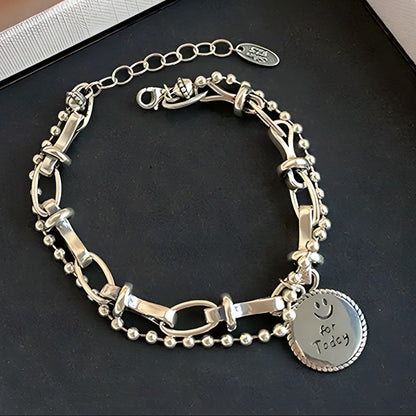 Pulsera de Plata 925 con doble cadena y colgante - Medalla