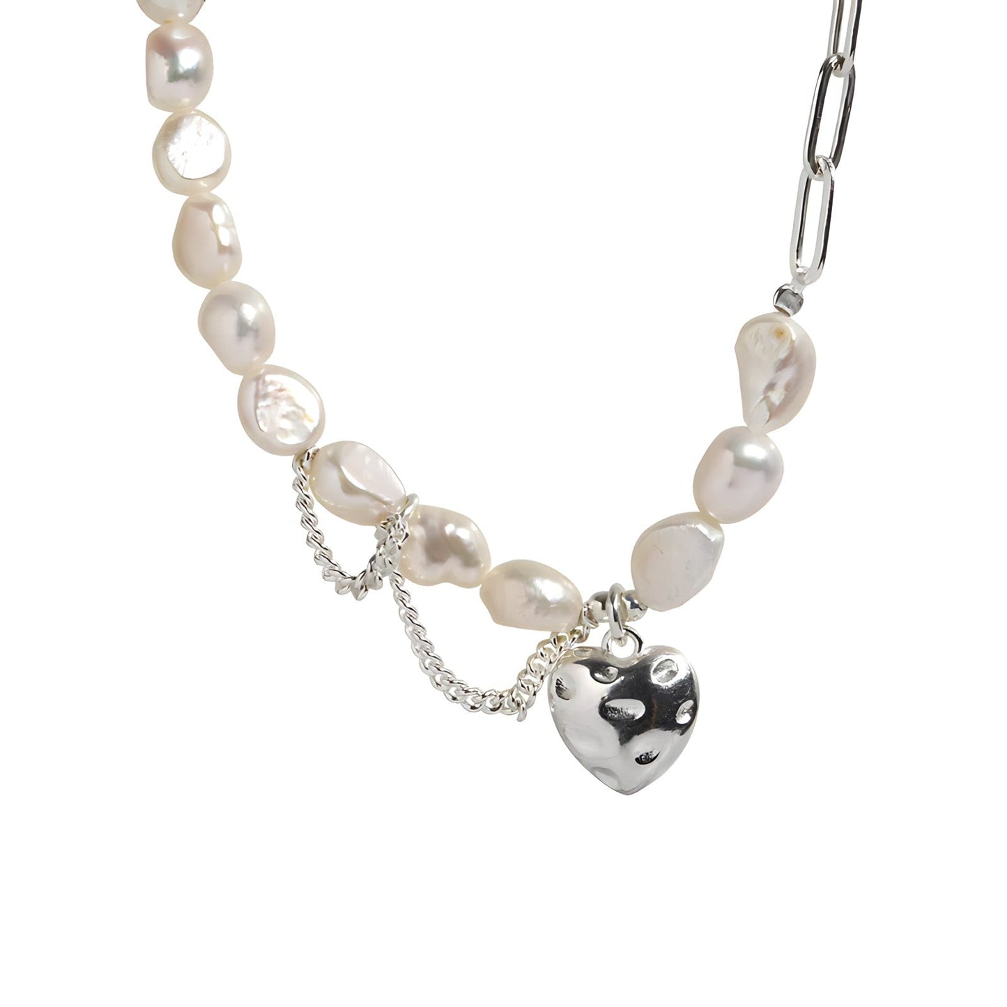 Collar de Plata 925 con perlas y un colgante de corazón - Tunica